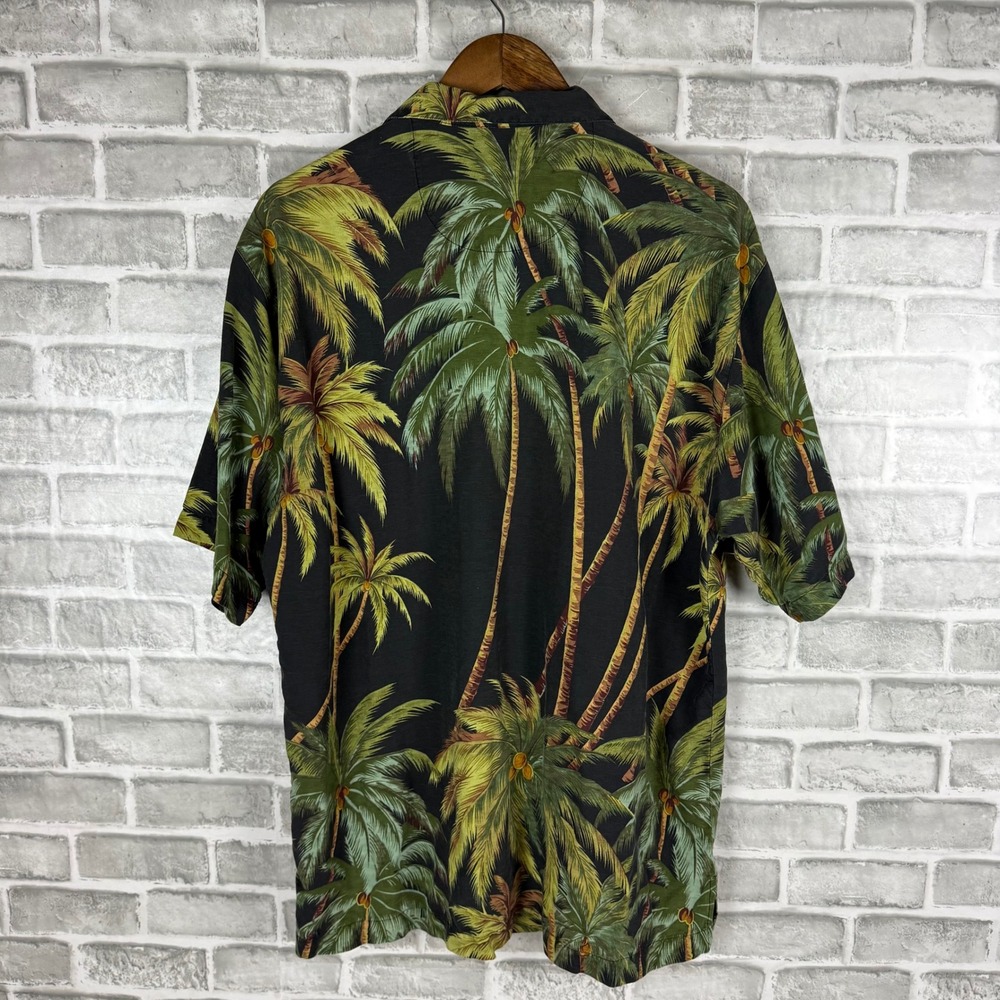 Tommy Bahama MEDIUM Silk Palm Tree Camp Shirt Black Green Tropical Button Down M - Picture 4 of 6
